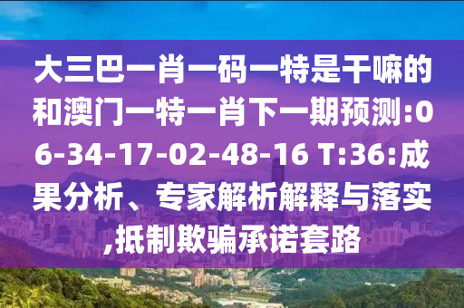 大三巴一肖一碼一特是干嘛的和澳門一特一肖下一期預(yù)測:06-34-17-02-48-16 T:36:成果分析、專家解析解釋與落實,抵制欺騙承諾套路