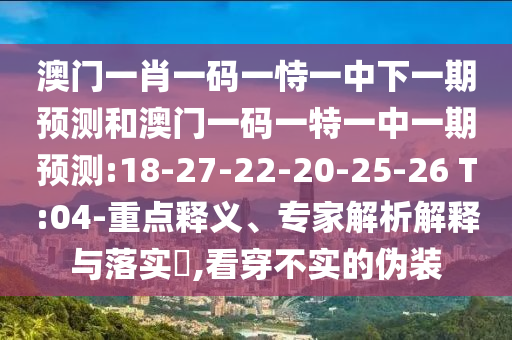 澳門一肖一碼一恃一中下一期預(yù)測(cè)和澳門一碼一特一中一期預(yù)測(cè):18-27-22-20-25-26 T:04-重點(diǎn)釋義、專家解析解釋與落實(shí)?,看穿不實(shí)的偽裝