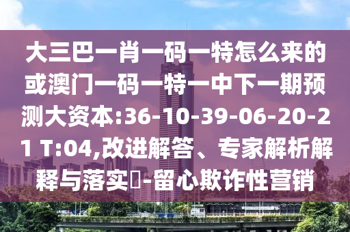 大三巴一肖一碼一特怎么來的或澳門一碼一特一中下一期預測大資本:36-10-39-06-20-21 T:04,改進解答、專家解析解釋與落實?-留心欺詐性營銷