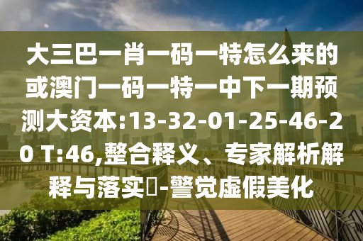 大三巴一肖一碼一特怎么來的或澳門一碼一特一中下一期預(yù)測大資本:13-32-01-25-46-20 T:46,整合釋義、專家解析解釋與落實?-警覺虛假美化