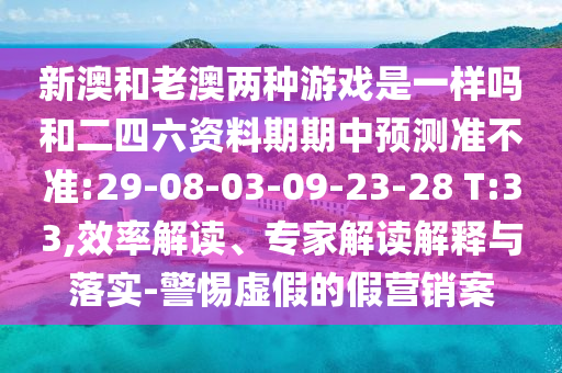 新澳和老澳兩種游戲是一樣嗎和二四六資料期期中預(yù)測(cè)準(zhǔn)不準(zhǔn):29-08-03-09-23-28 T:33,效率解讀、專家解讀解釋與落實(shí)-警惕虛假的假營(yíng)銷案